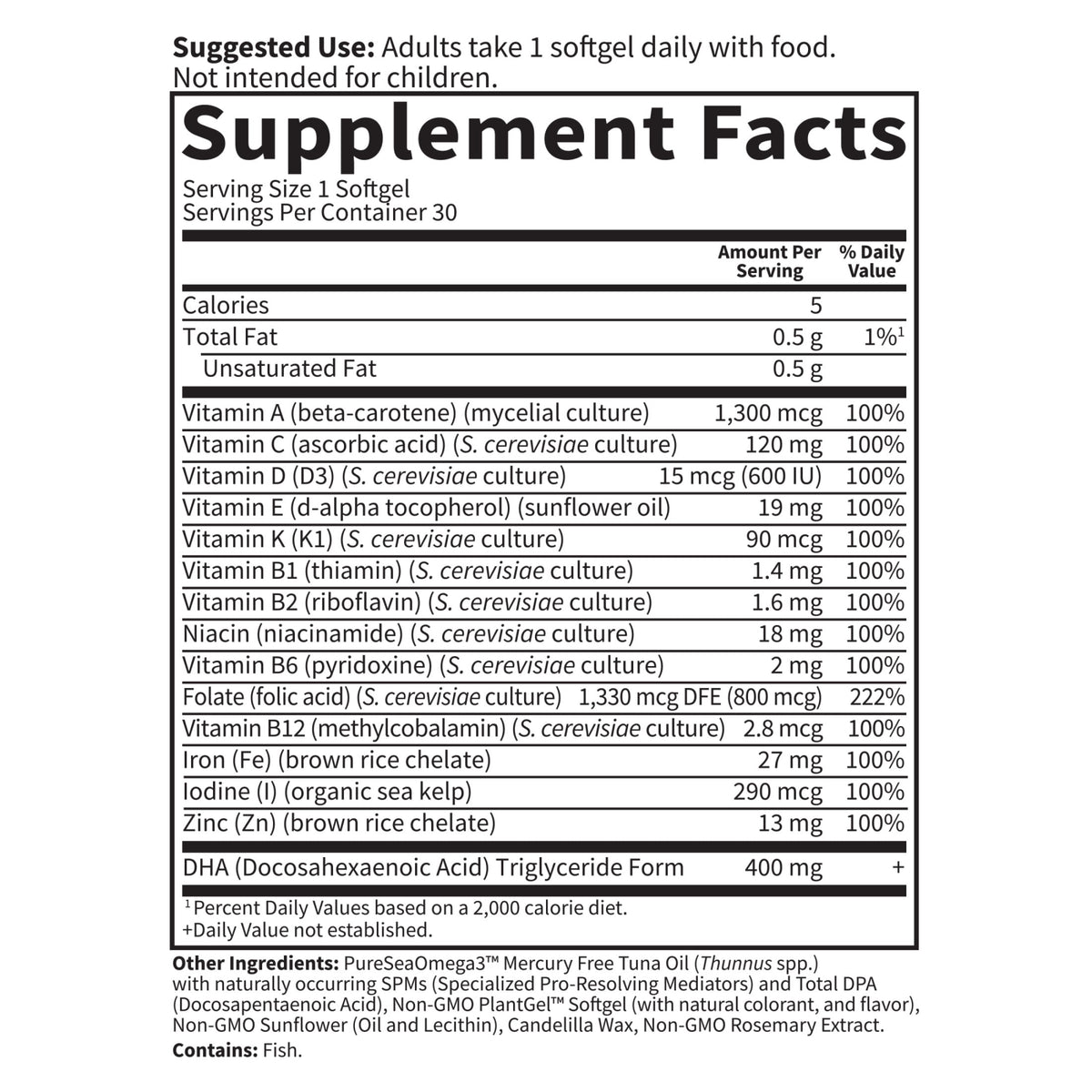 Garden of Life Dr. Formulated Prenatal Pregnancy Women's Multivitamins + DHA with Folate & Iron for Mom's Nutrition & Baby's Development, 30 Count