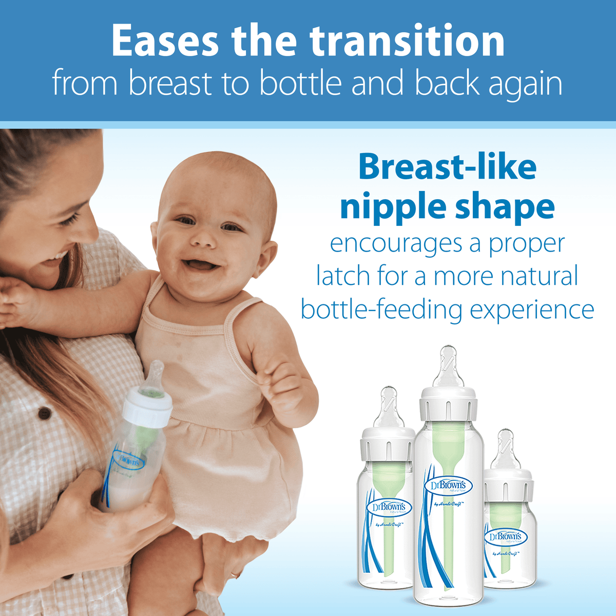 Dr. Brown's Natural Flow Y-Cut, Narrow Baby Bottle Nipple, Ideal for Thicker Liquids, 9m+, 100% Silicone, 6 Pack
