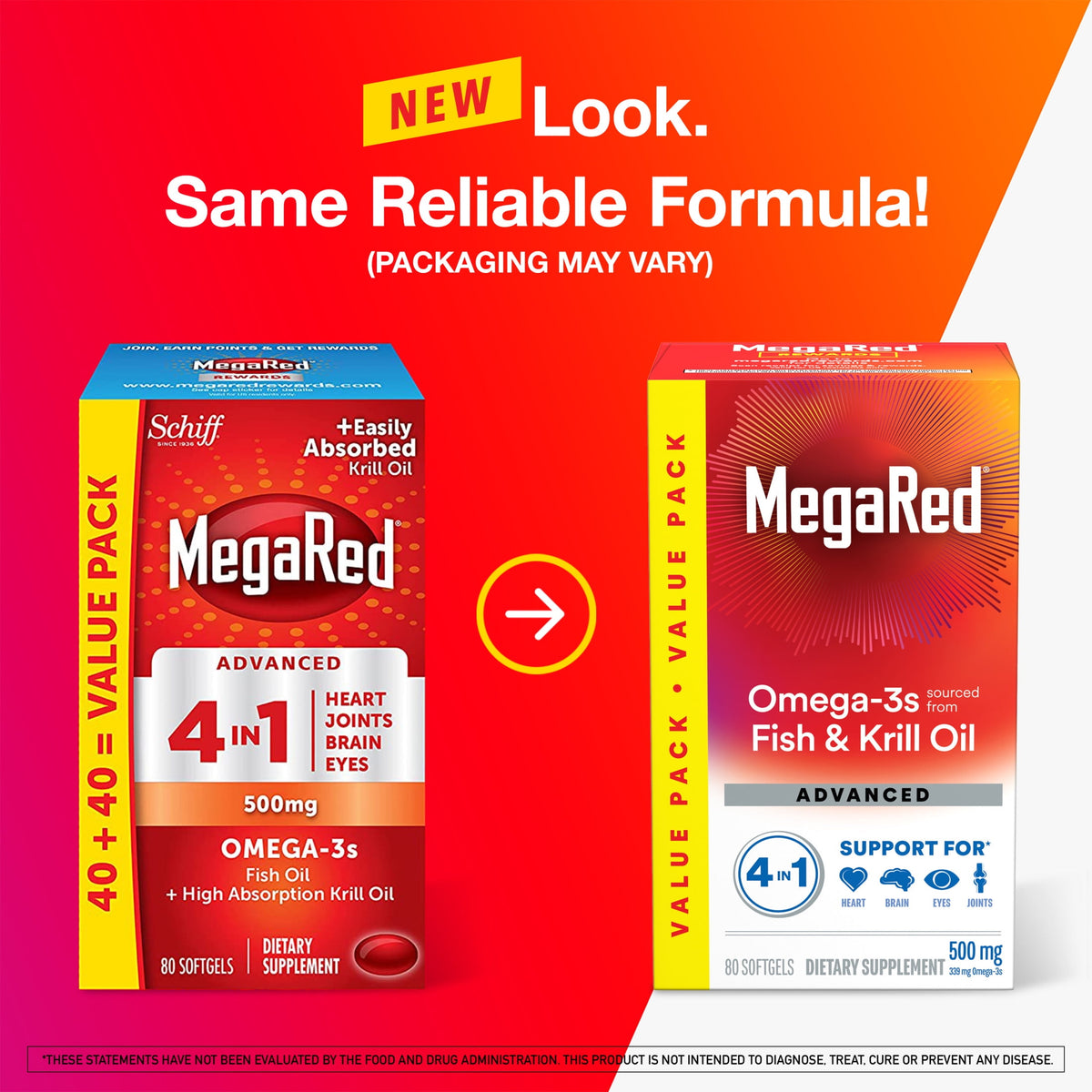 MegaRed Advanced 4in1 500mg Omega-3 Fish Krill Oil Supplements, Heart Brain Eyes Joints Health, 80 Softgels