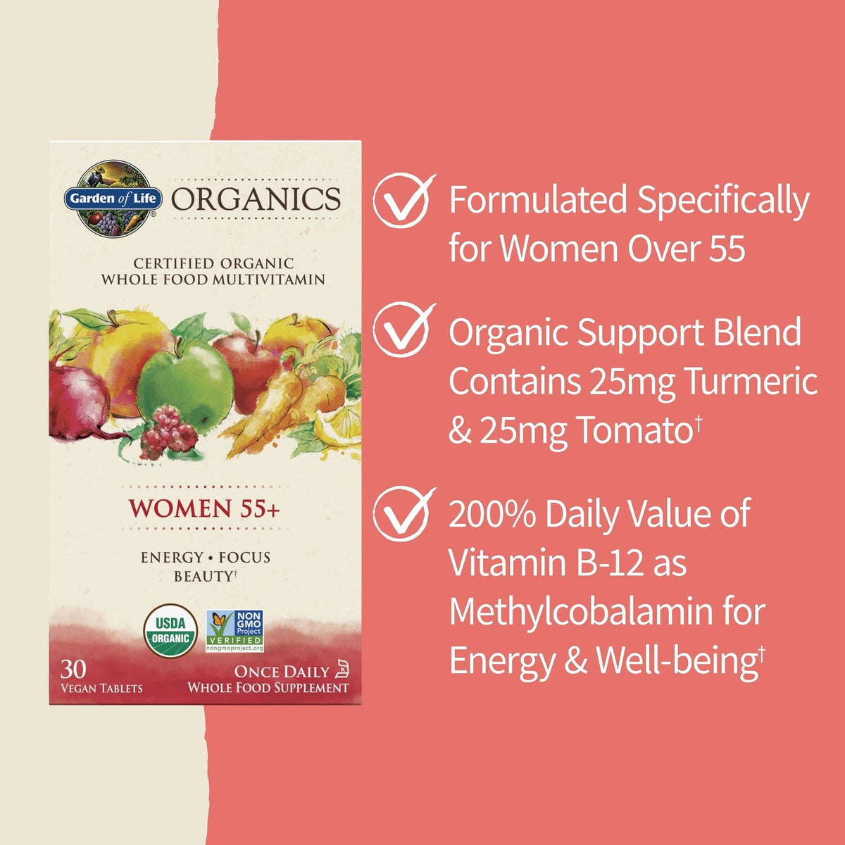 Garden of Life Organics Women’s 55+ Multivitamin | Once Daily | 30ct