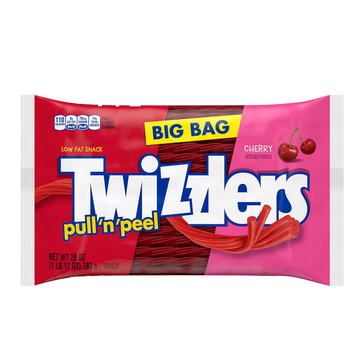 Twizzlers Pull 'N' Peel Cherry Flavored Licorice Style Chewy Candy, Big Bag 28 oz