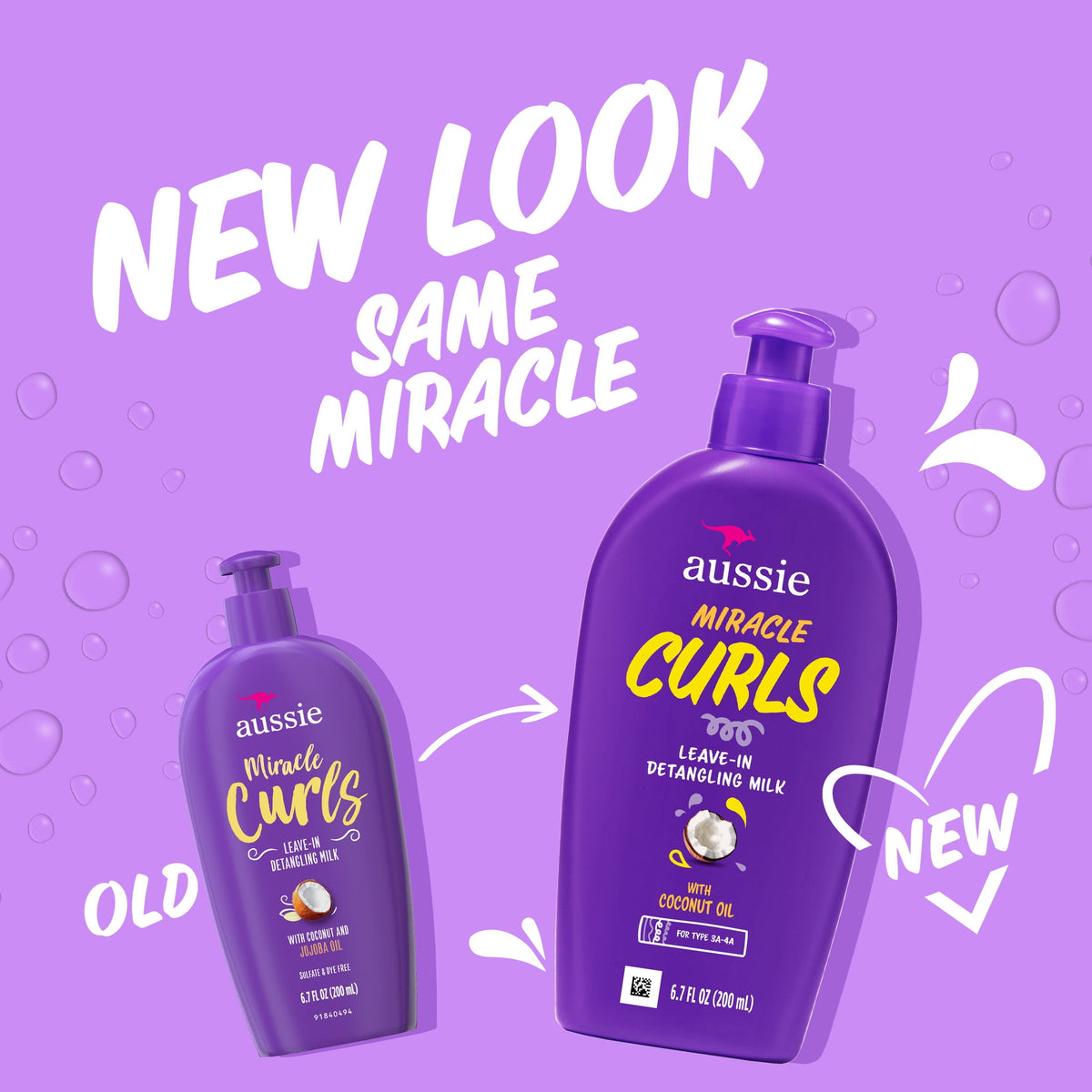 Aussie Miracle Curls Leave-in Detangling Milk, for Curly Hair Types Paraben Free, 6.7 fl oz