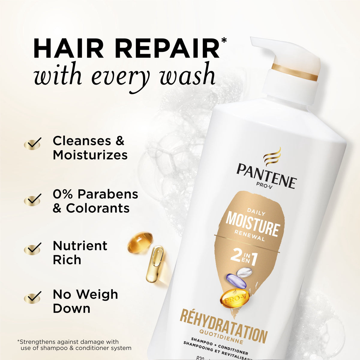 Pantene Pro-V Daily Moisture Renewal 2 in 1 Moisturizing Shampoo + Conditioner, 27.7 fl oz