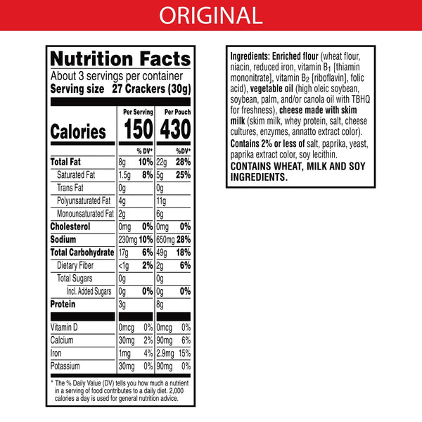 Cheez-It Cheese Crackers, Baked Snack Crackers, Office and Kids Snacks, Original, 3oz Bag (1 Bag)