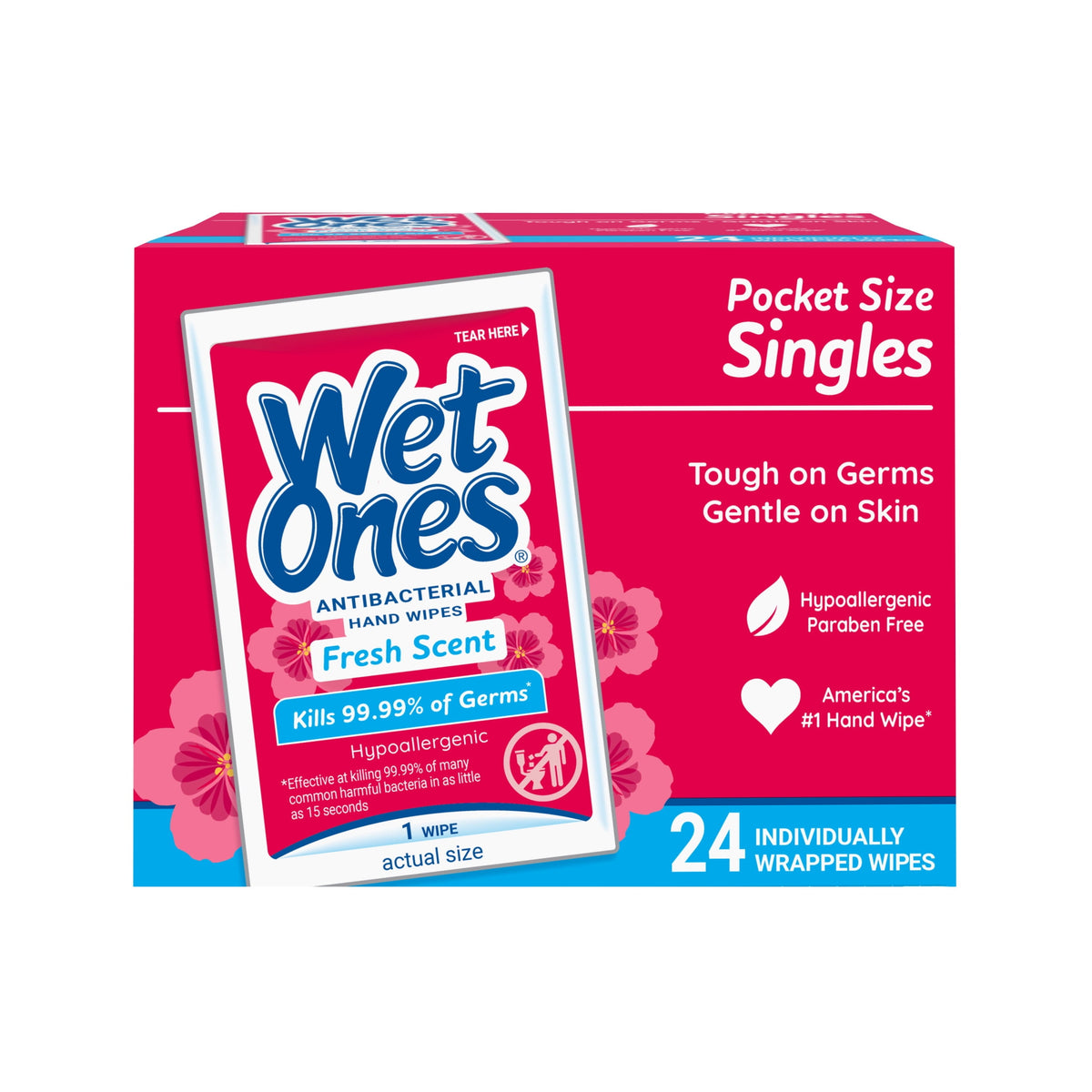 Wet Ones Antibacterial Hand Wipes, Fresh Scent, 24 Ct Individually Wrapped Hand Wipes