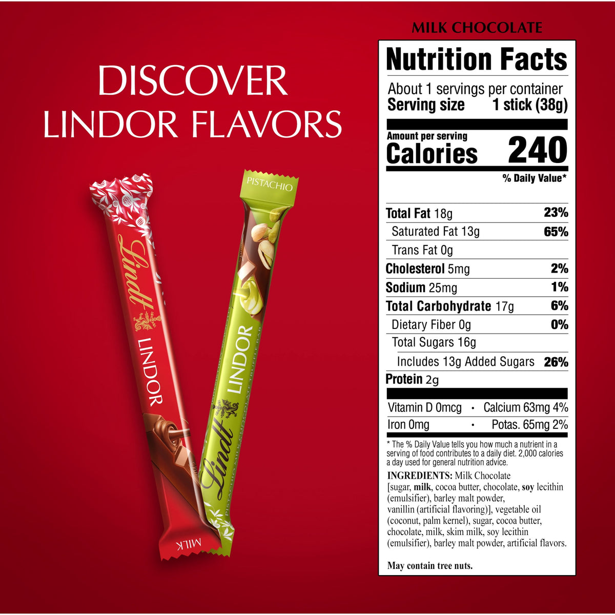 Lindt Lindor Milk Chocolate Truffle Candy Bar, 1.3 oz.
