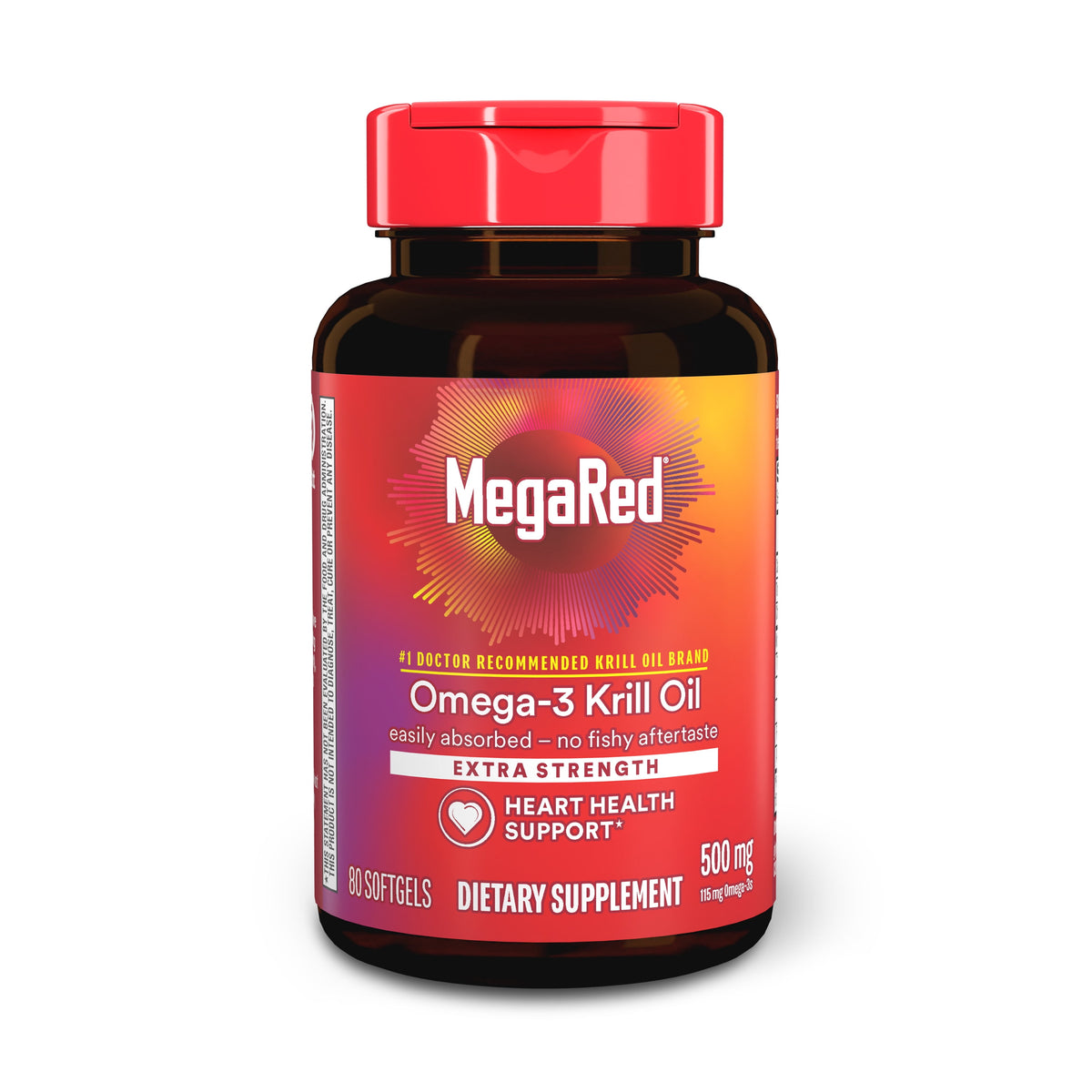 MegaRed Extra Strength 500mg Omega-3 Fish Krill Oil Supplements, Heart Brain Eyes Joints Health, 80 Softgels