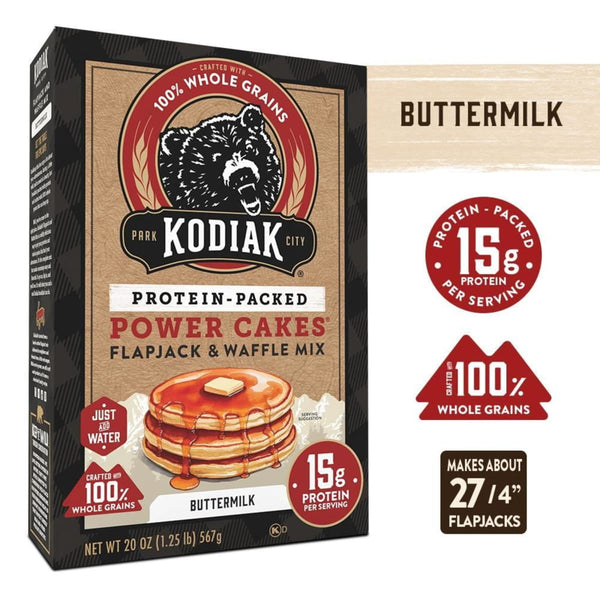 Kodiak Protein-Packed Power Cakes Buttermilk Pancake and Waffle Mix, 20 oz Box