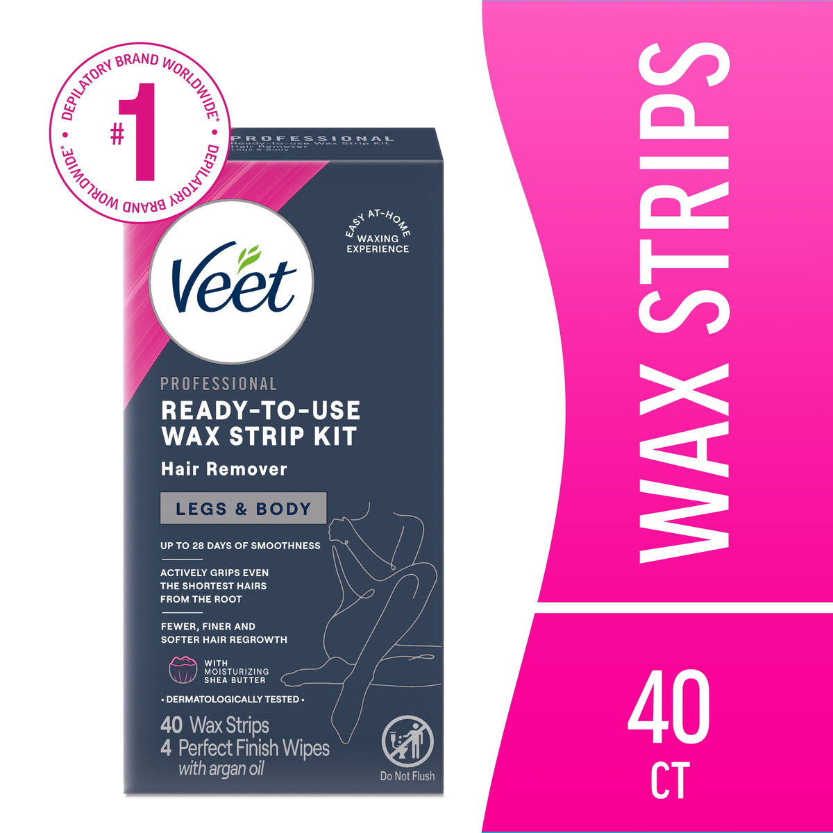 Veet Hair Removal Waxing Kit Strips with Shea Butter, Body Hair Remover for Women, 40 Count
