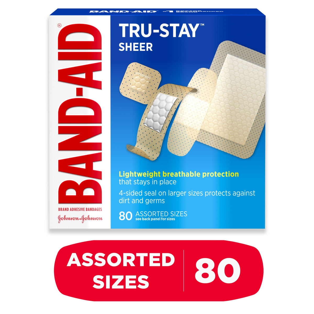 BAND-AID Brand Tru-Stay Sheer Adhesive Bandages, Assorted, 80 Count