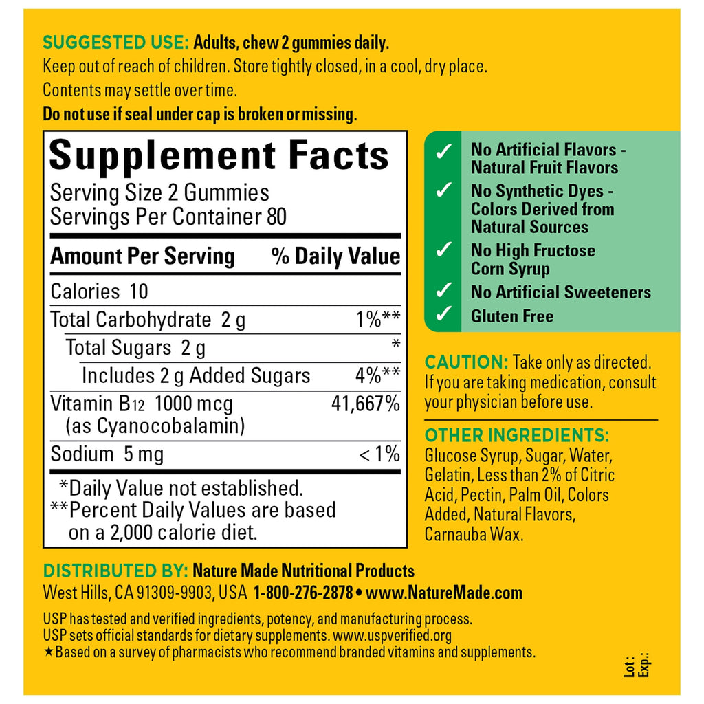 Nature Made Energy Vitamin B12 1000 mcg per Serving Gummies, Energy Metabolism Support, 160 Count