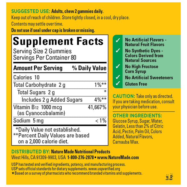 Nature Made Energy Vitamin B12 1000 mcg per Serving Gummies, Energy Metabolism Support, 160 Count