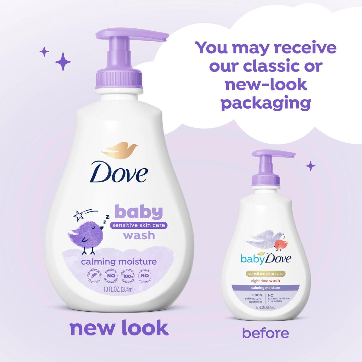 Baby Dove Sensitive Skin Care Baby Wash For a Calming Baby Bath Wash Calming Moisture Hypoallergenic And Tear-Free, Washes Away Bacteria, 13 fl oz