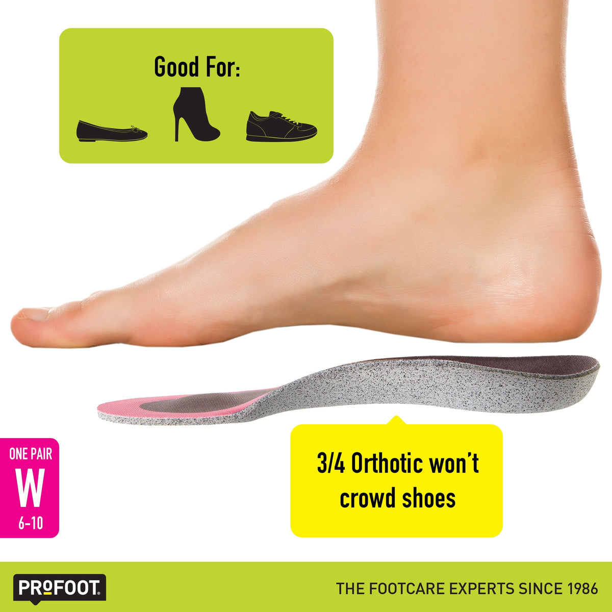 PROFOOT Triad Orthotic Insoles for Knee, Leg & Back Pain, Women's 6-10, 1 Pair