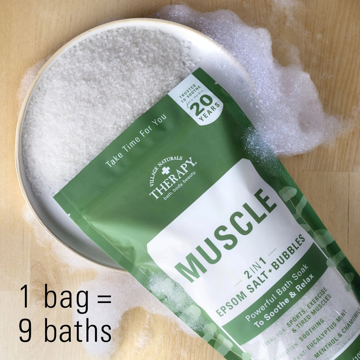 Village Naturals Therapy Muscle Relief Foaming Epsom Bath Soak, 36 oz