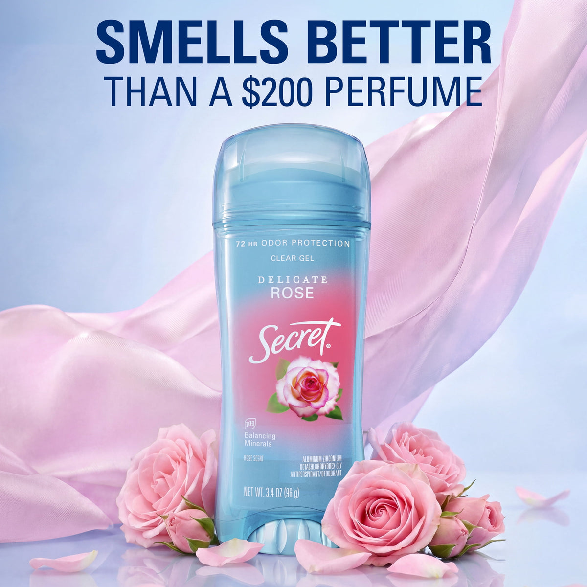 Secret Antiperspirant and Deodorant for Women, Clear Gel, Rose Scent, 3.4 oz