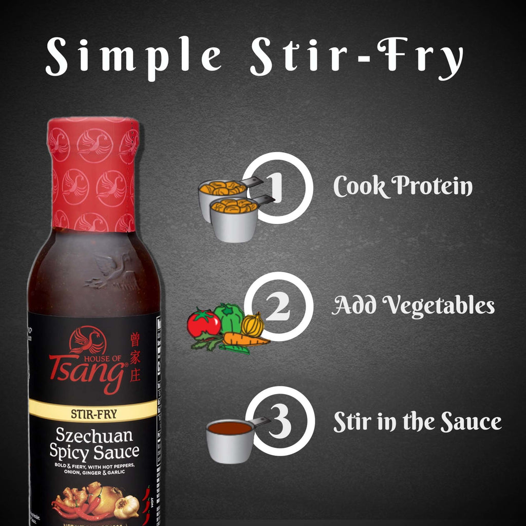 HOUSE OF TSANG Spicy Szechuan Stir-Fry Sauce, Shelf Stable, 11.5 oz Glass Bottle