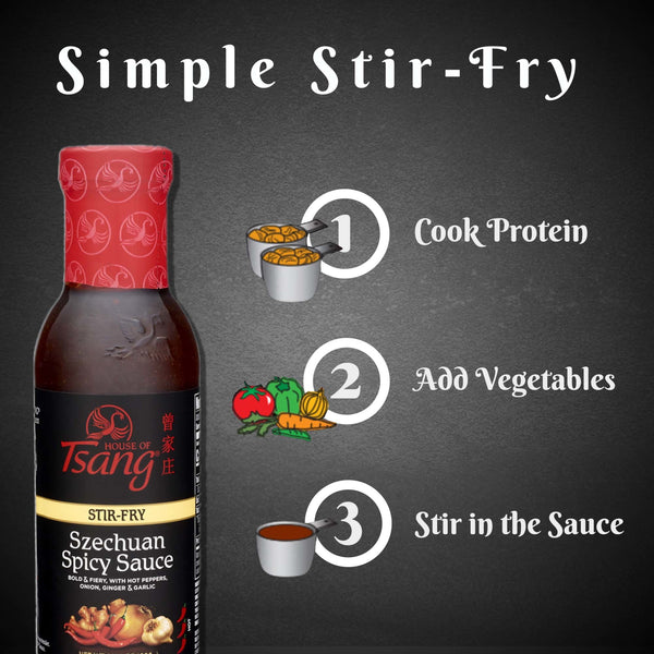 HOUSE OF TSANG Spicy Szechuan Stir-Fry Sauce, Shelf Stable, 11.5 oz Glass Bottle
