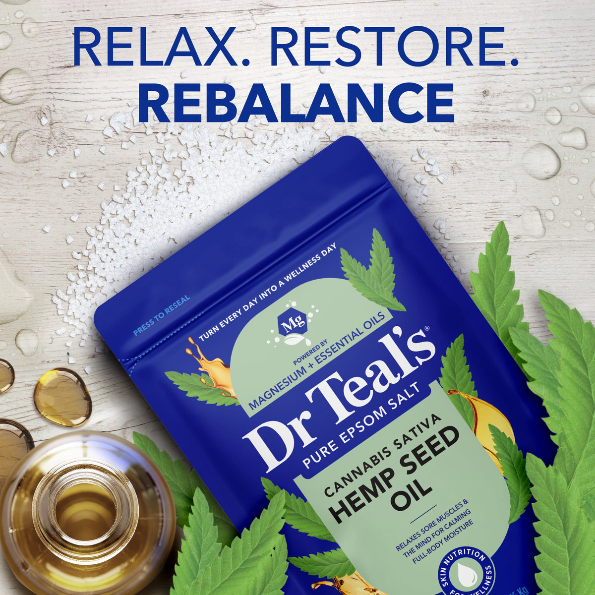 Dr Teal's Epsom Salt Magnesium Soak, Cannabis Sativa Hemp Seed Oil, 3 lbs