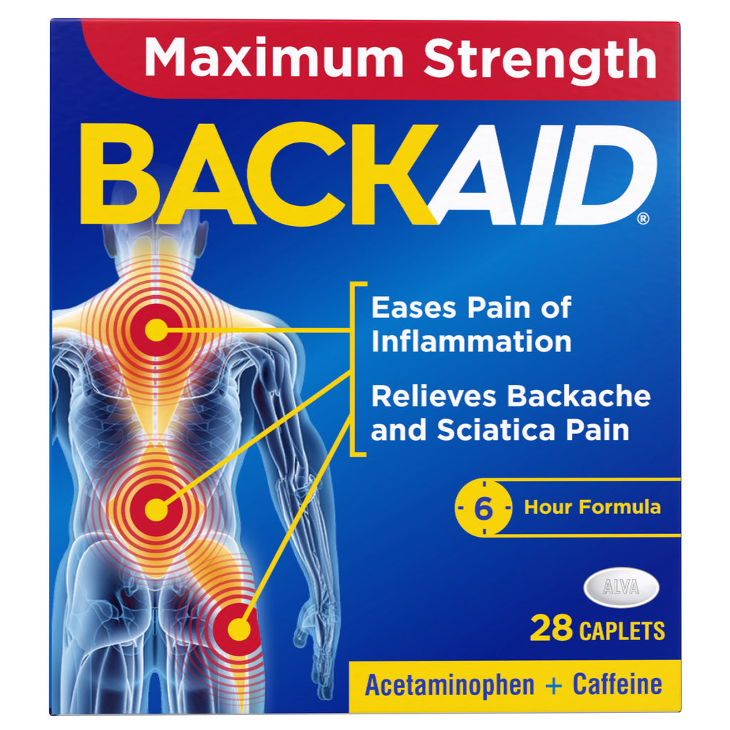 Backaid Maximum Strength Back & Sciatica Pain Reliever, 6-Hour Formula, 28 Count