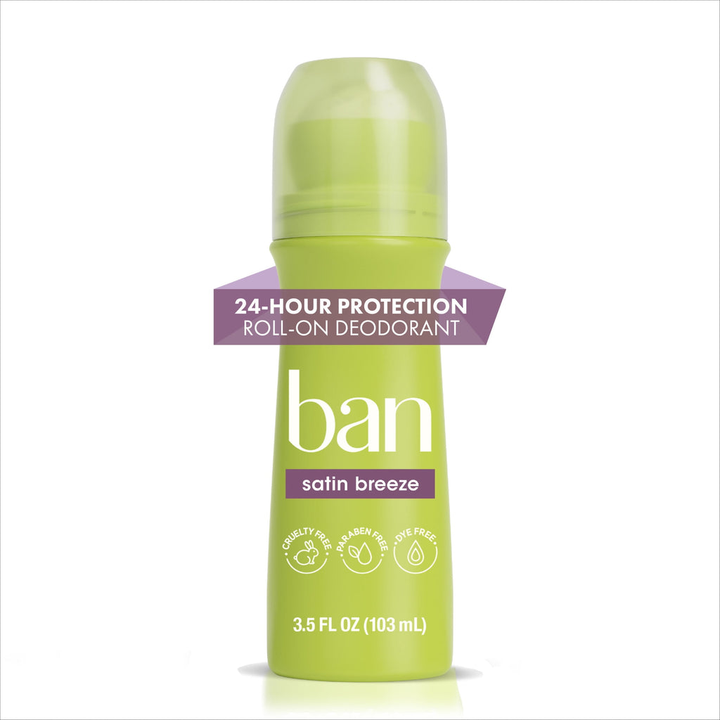 Ban Antiperspirant Deodorant Invisible Roll-On for Women and Men, Satin Breeze, 3.5 fl oz