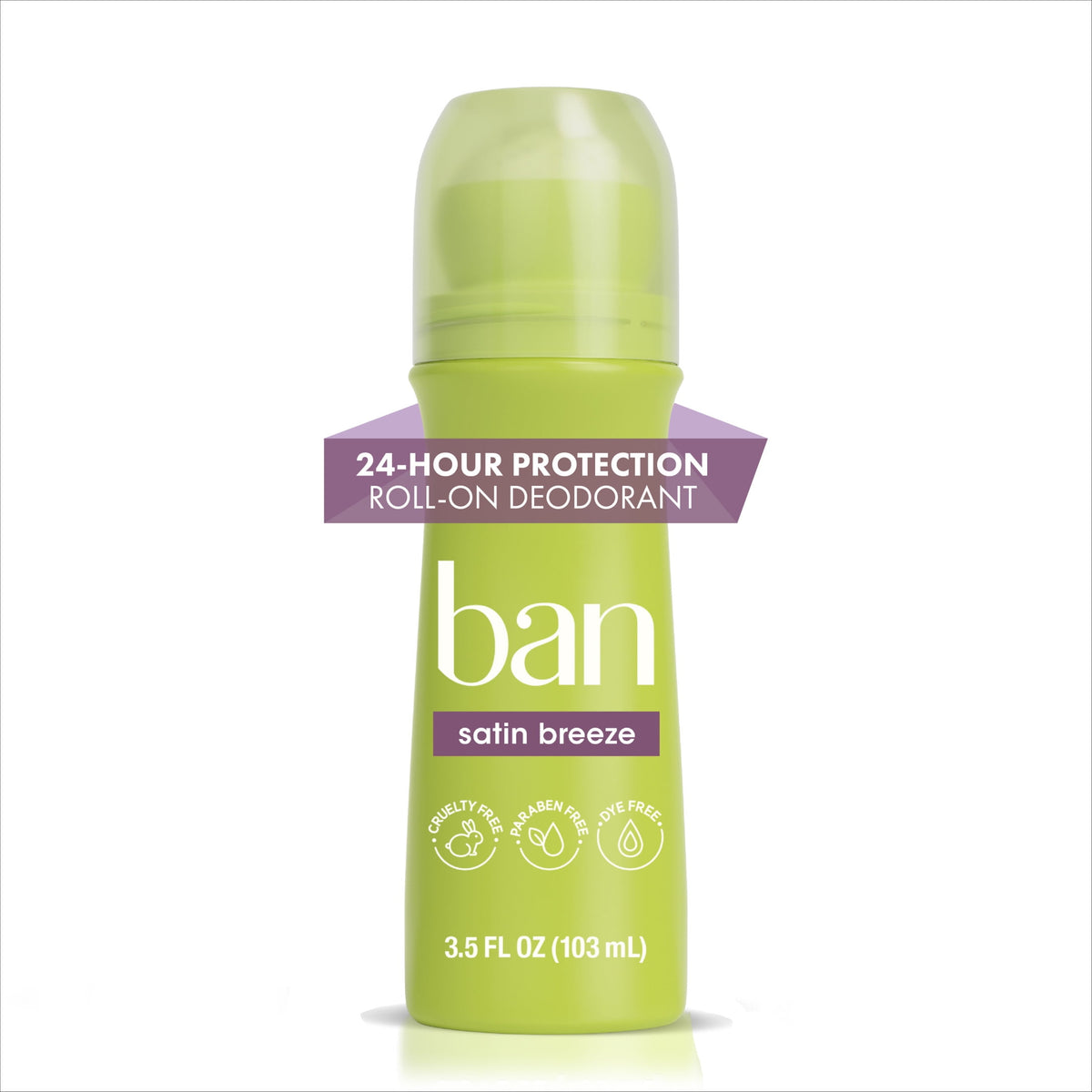 Ban Antiperspirant Deodorant Invisible Roll-On for Women and Men, Satin Breeze, 3.5 fl oz