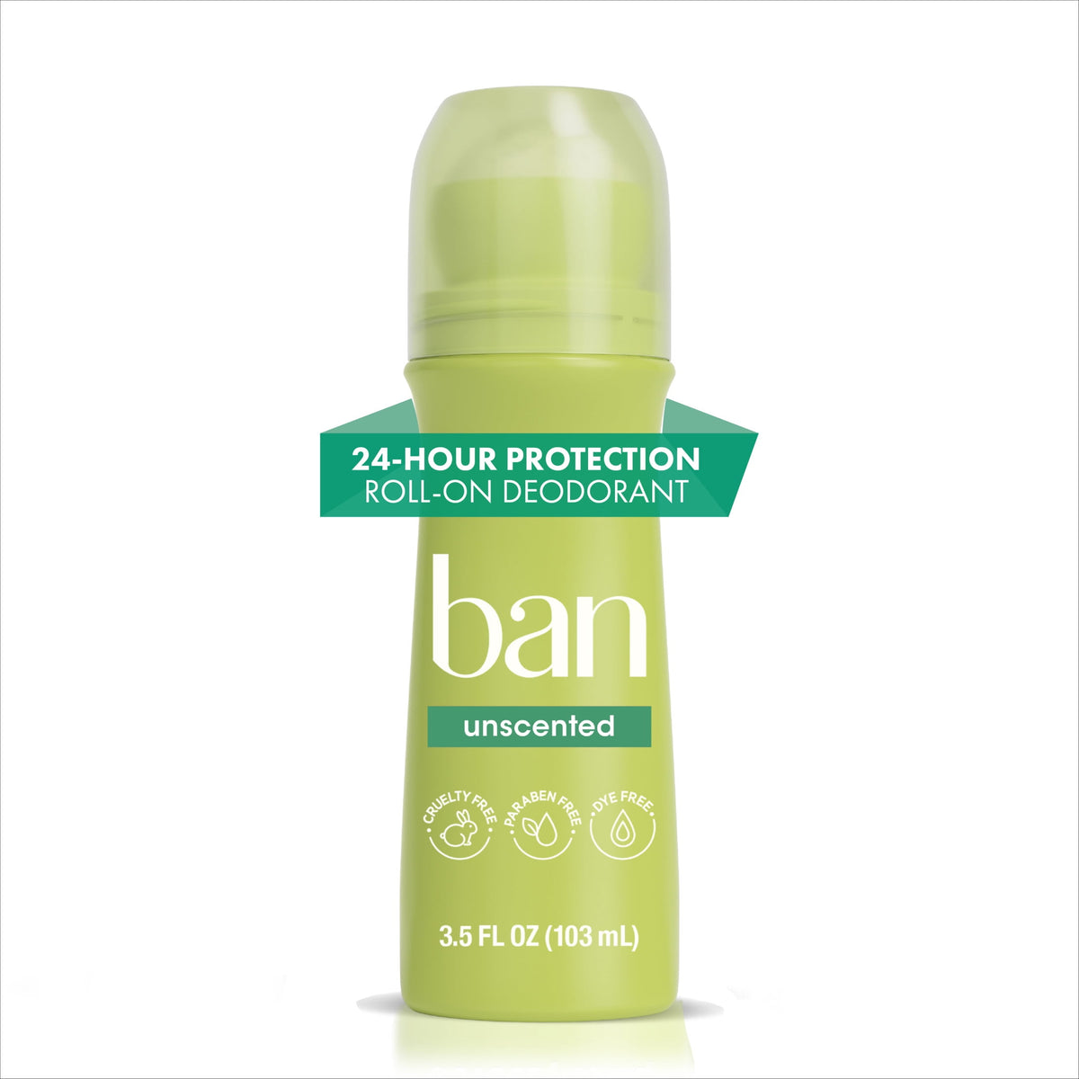 Ban Invisible Roll-on Antiperspirant and Deodorant for Women and Men, Unscented, 3.5 fl oz