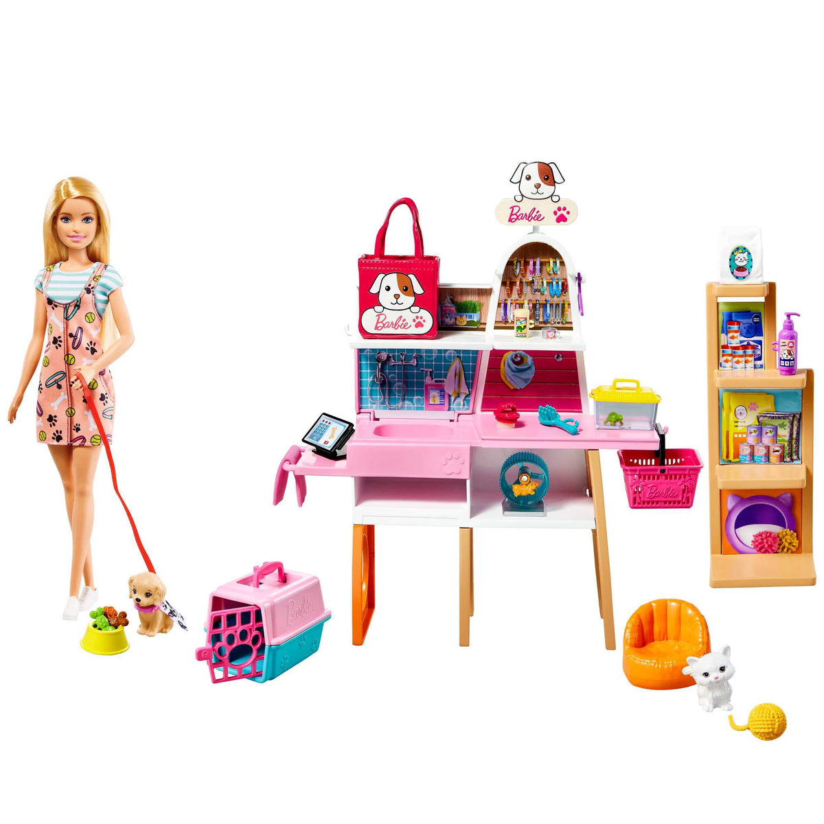 Barbie Doll and Pet Boutique Playset with 4 Pets and Accessories, for 3 to 7 Year Olds