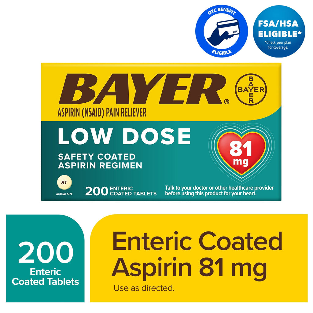 Bayer Aspirin Low Dose, 81 mg, for Cardiovascular Disease Enteric Coated Tablets, 200  Count