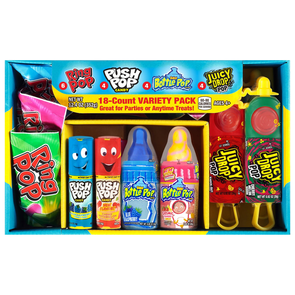 Ring Pop, Push Pop, Baby Bottle Pop, Juicy Drop Pop, Lollipop Variety Pack, 12.4 oz, 18 Pieces