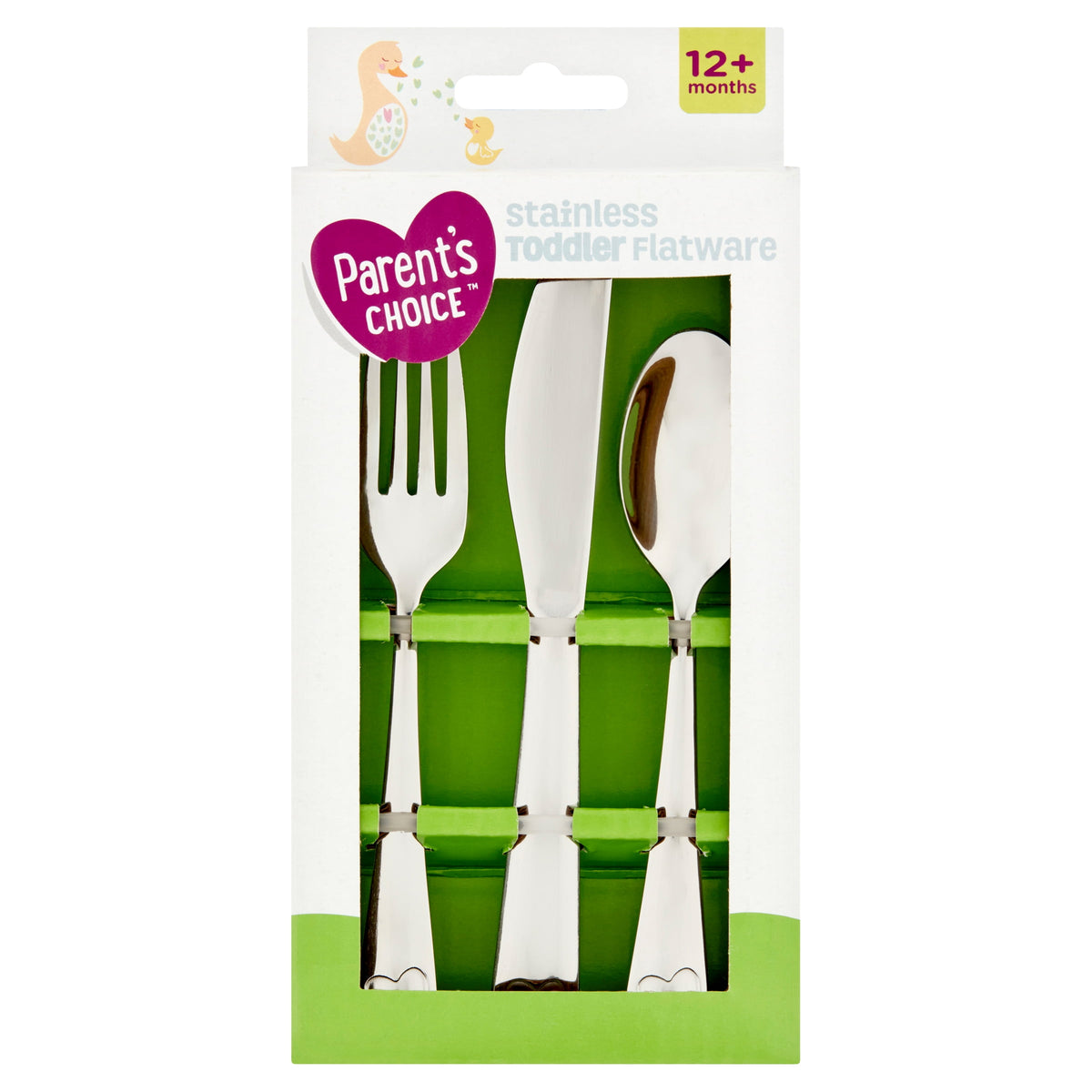 Parent's Choice Premium Stainless Steel Toddler Flatware, Silver Tableware, 3 Piece Set
