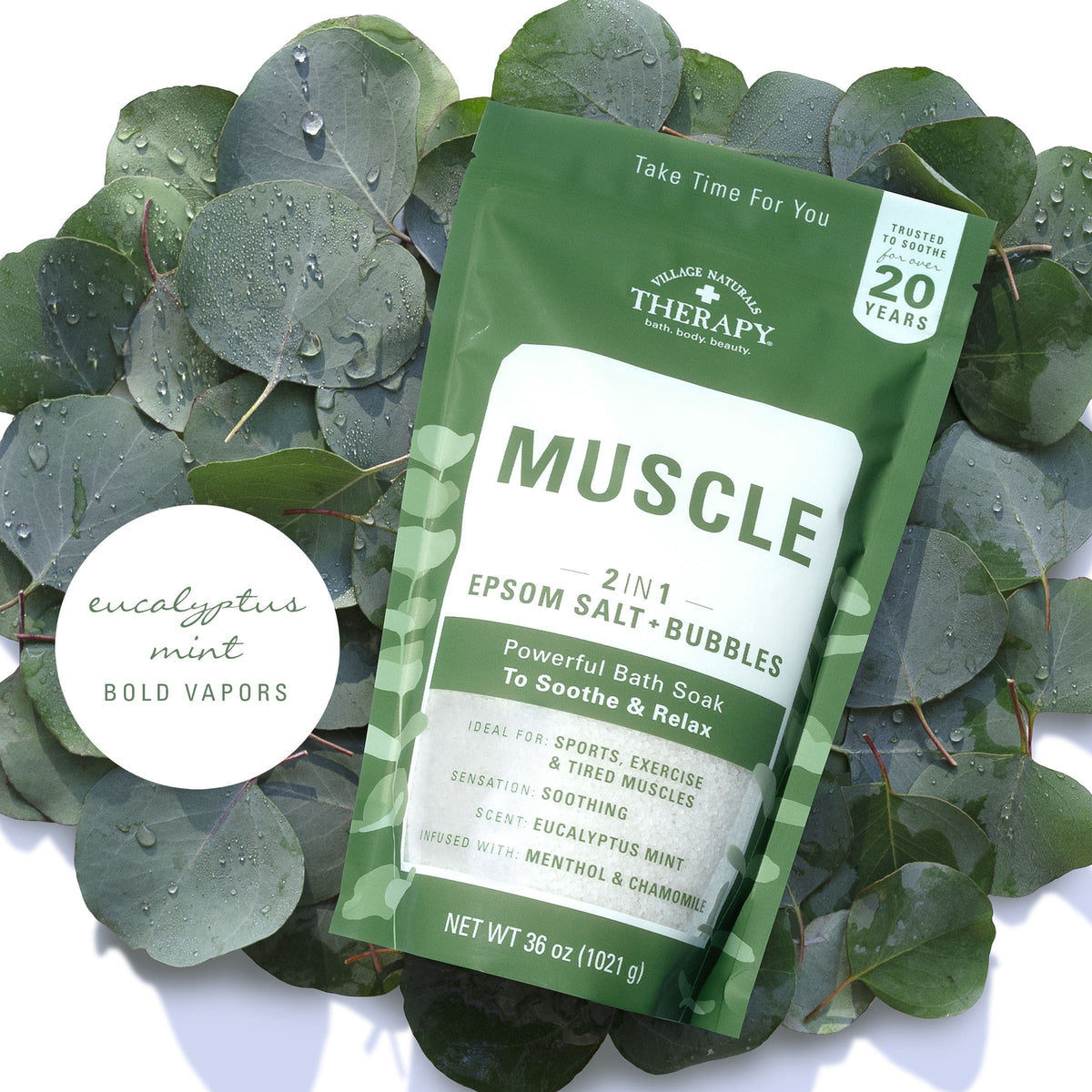 Village Naturals Therapy Muscle Relief Foaming Epsom Bath Soak, 36 oz