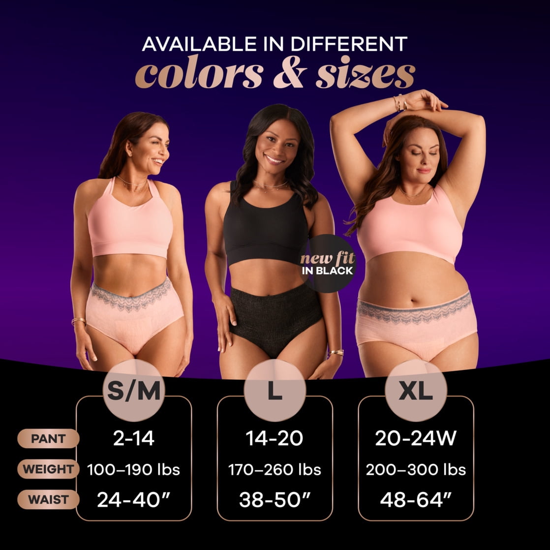 Always Discreet Boutique Incontinence Underwear, Maximum Protection, L, Black, 10 Count