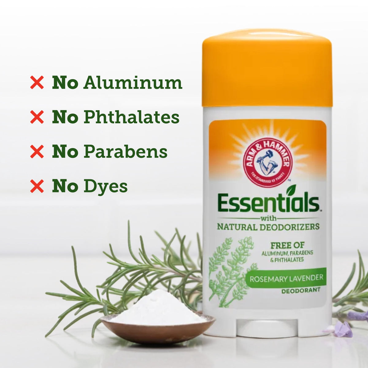 ARM & HAMMER Essentials Deodorant, Fresh Rosemary Lavender, Made with Natural Deodorizers, 2.5 oz