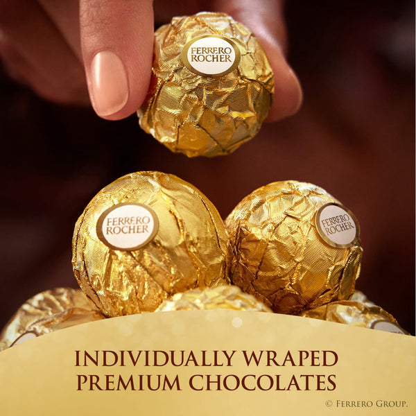 Ferrero Rocher Gourmet Hazelnut Milk Chocolate Gift Box, 18 Individually Wrapped Chocolates, 7.9 oz
