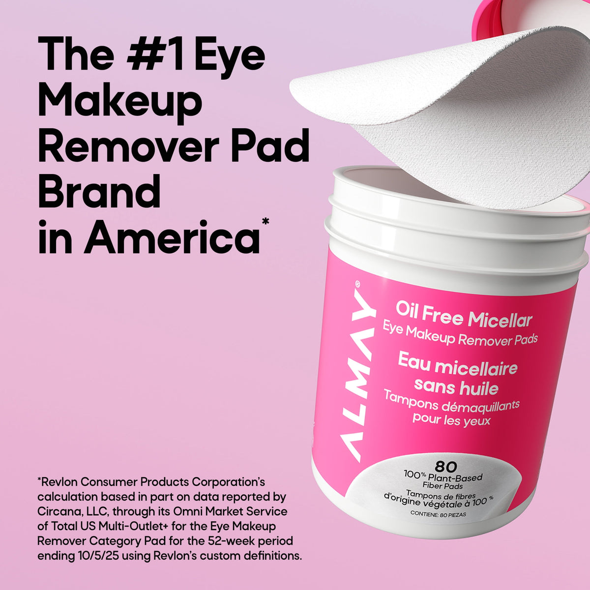 Almay Oil Free Micellar Eye Makeup Remover Pads, Gentle & Hypoallergenic, Fragrance-Free, Ophthalmologist Tested, Suitable for Sensitive Eyes