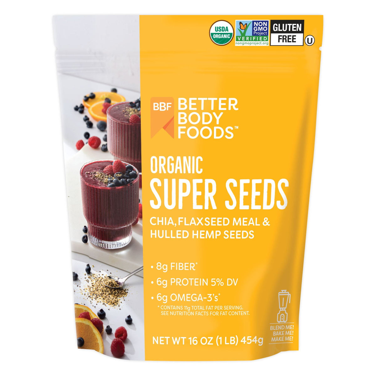 BetterBody Foods Organic Super Seeds, Chia Seeds, Flaxseed Meal, & Hemp Seeds, 16 oz