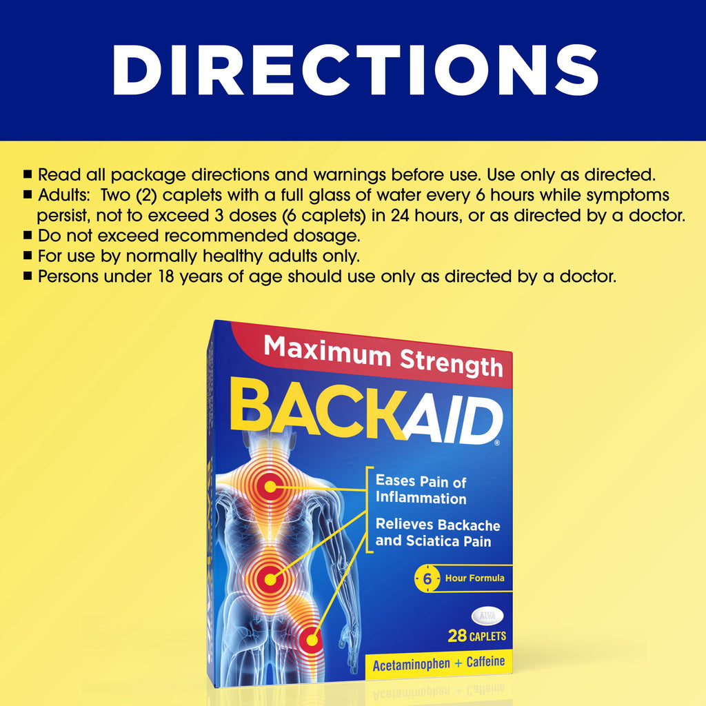 Backaid Maximum Strength Back & Sciatica Pain Reliever, 6-Hour Formula, 28 Count