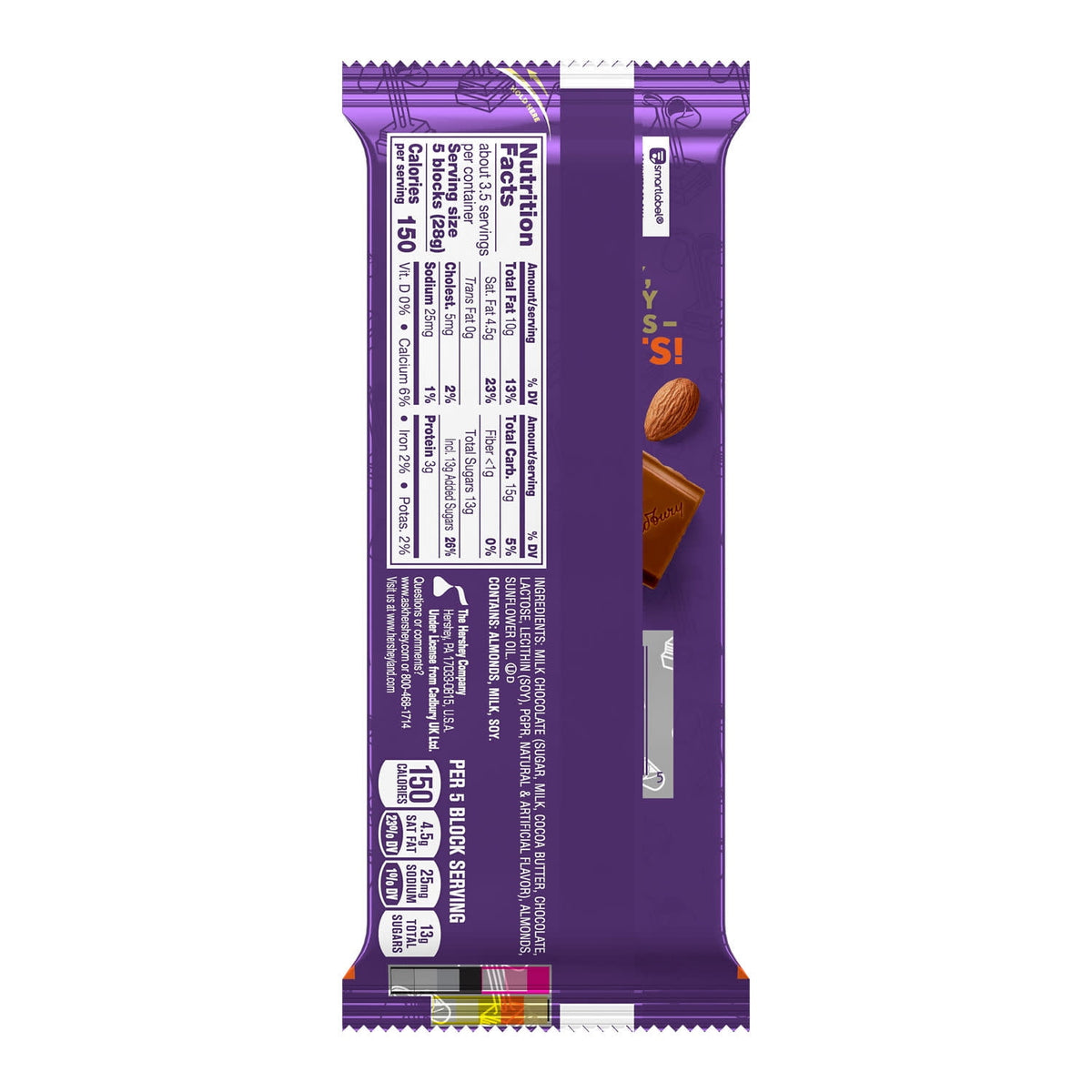 Cadbury Dairy Milk Roast Almond Milk Chocolate Candy, Bar 3.5 oz