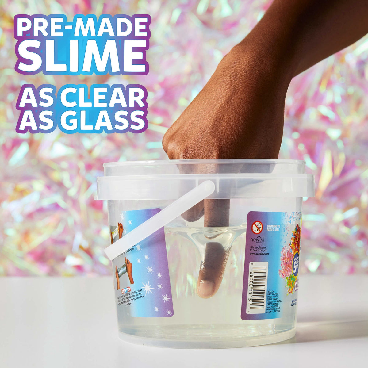 Elmer's Glue Premade Slime, Glassy Clear Slime, Includes 5 Sets of Slime Add-Ins, 3 lb. Bucket