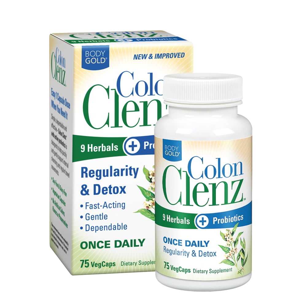 Body Gold Colon Clenz & Detox Overnight Formula | Once Daily with 9 Herbs + Active Probiotics | Constipation Relief for Adults | Bloating Relief