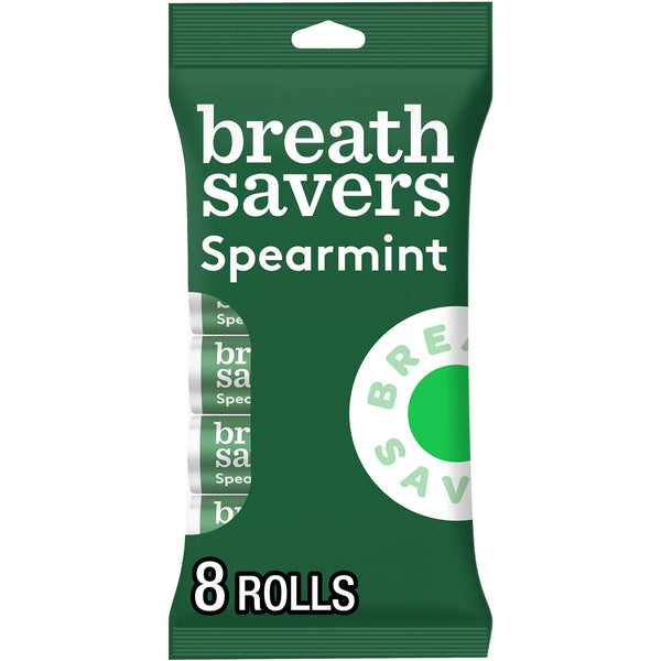 Breath Savers Spearmint Flavored Sugar Free Breath Mints, Rolls 0.75 oz, 8 Count