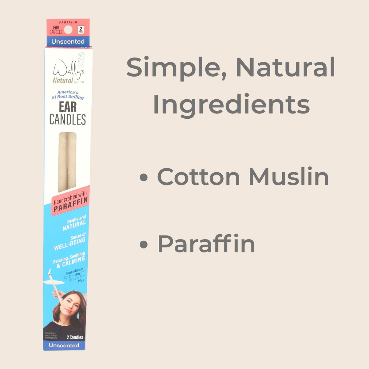 Wally's Natural Unscented Paraffin Ear Candles, 2 pack