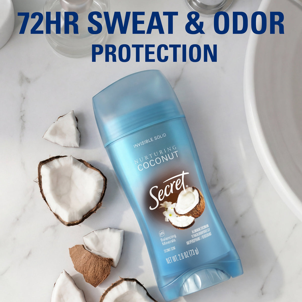 Secret Invisible Solid Antiperspirant Deodorant, Coconut Scent, 2.6 oz