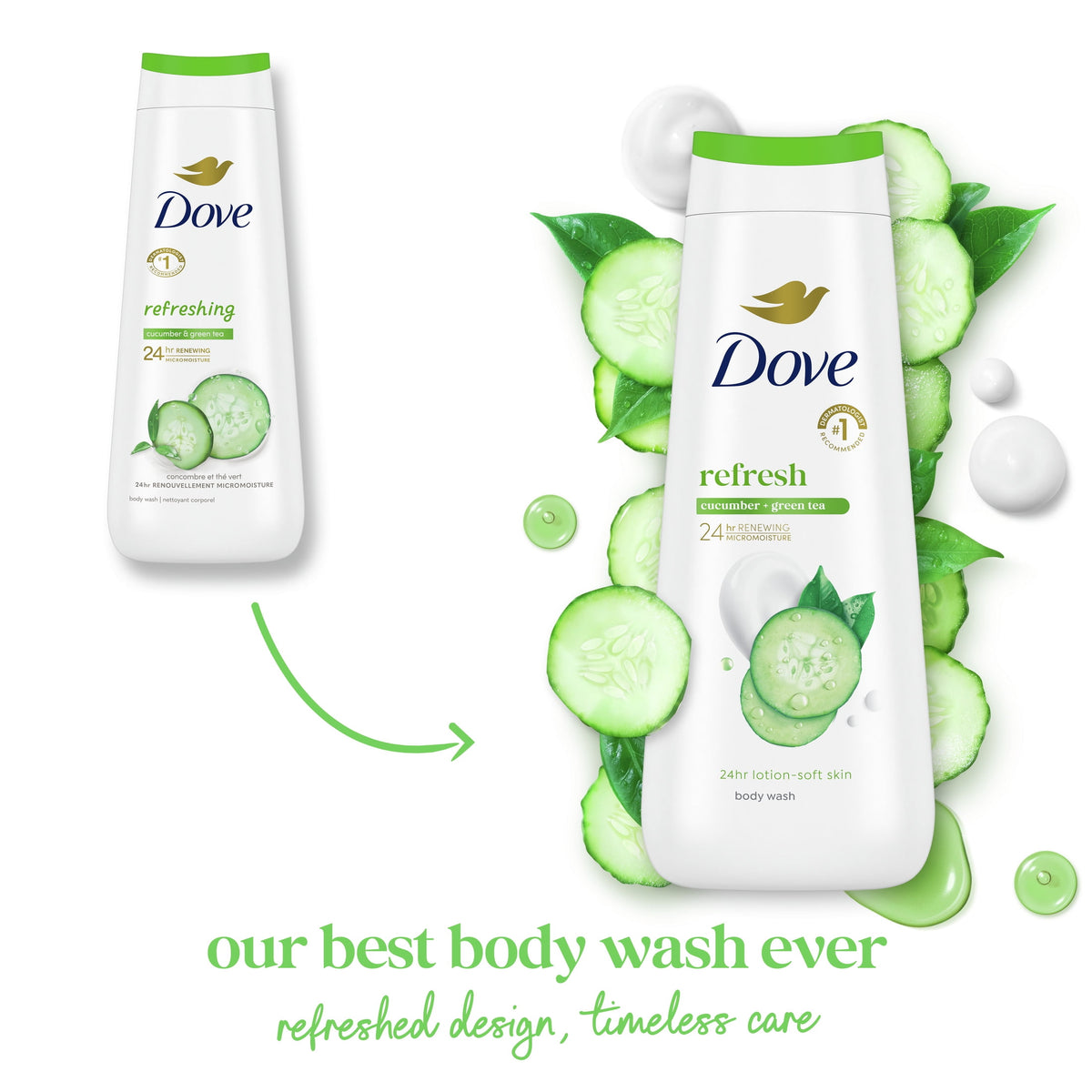 Dove Body Wash for Women Moisturizing Refresh Cucumber & Green Tea Cleanser All Skin, 20 oz