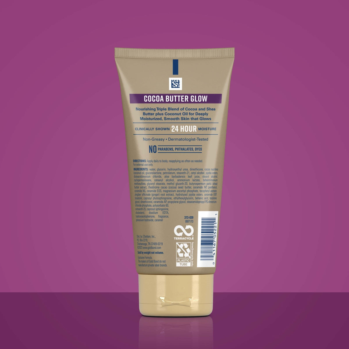 Gold Bond Cocoa Butter Glow Daily Hydrating Lotion with Shea Butter, Cocoa Butter and Coconut Oil, Exfoliating Moisturizer for Dry Skin, 5.5 oz.