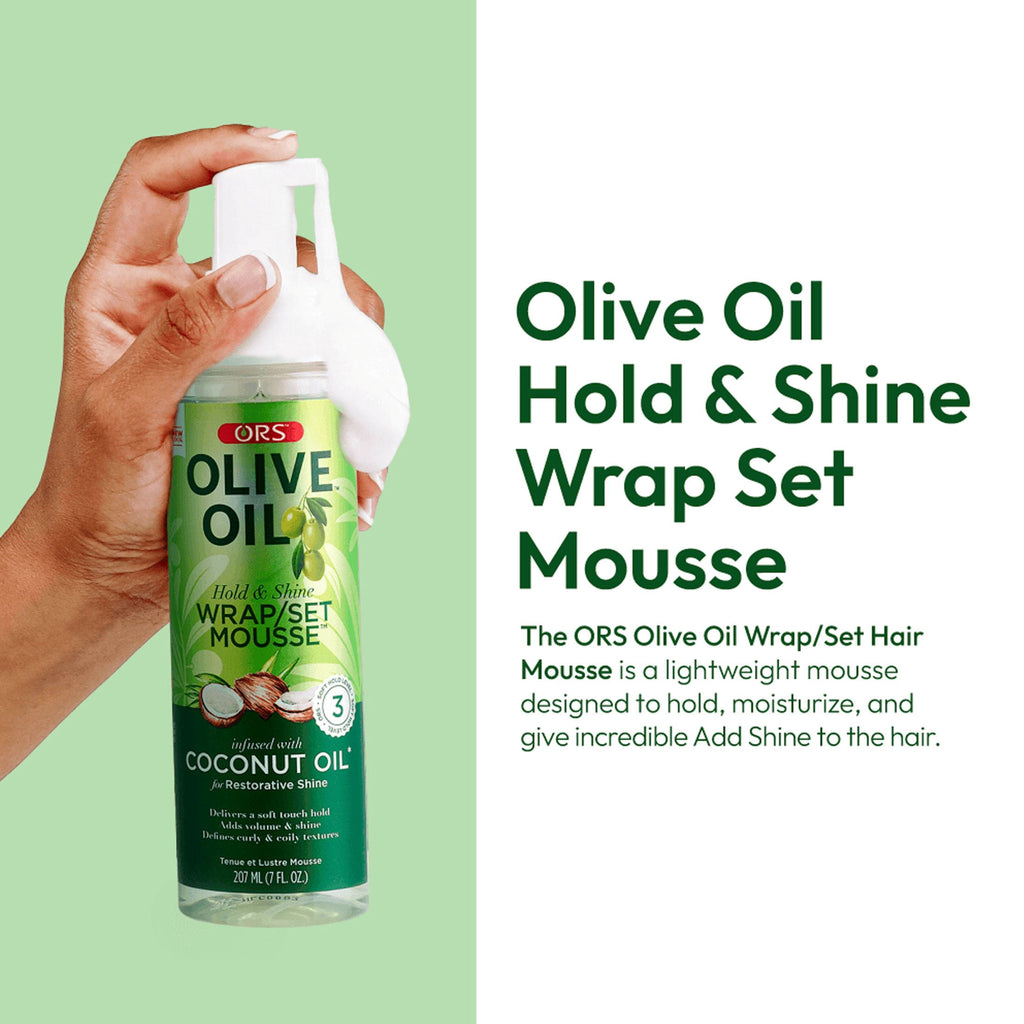 ORS Olive Oil Wrap/Set Mousse 7oz, All Hair Types, Defines, Soft Hold, Women, Shine Enhancing
