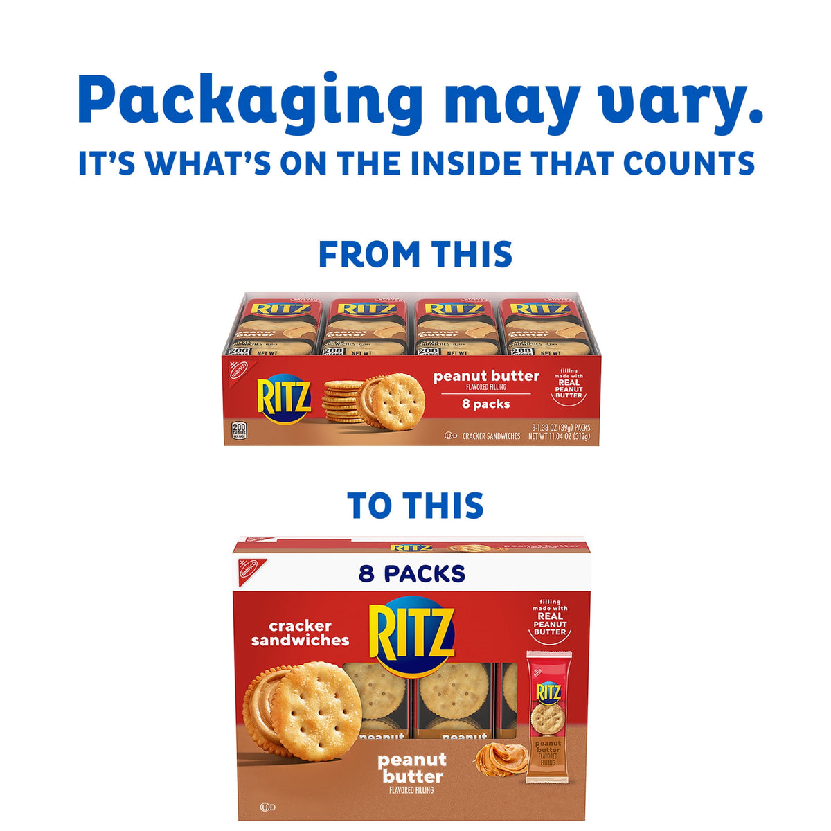 RITZ Peanut Butter Sandwich Crackers, Lunch Snacks, 1.38 oz Snack Pack