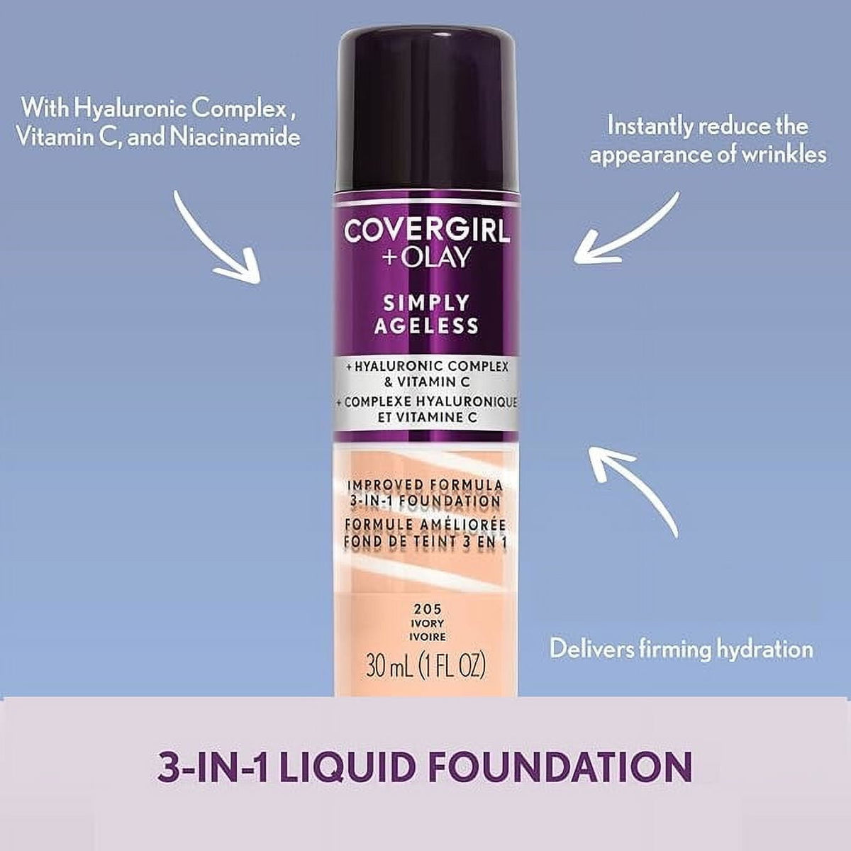 Covergirl & Olay Simply Ageless 3-in-1 Liquid Foundation, 255 Soft Honey, 1 fl oz