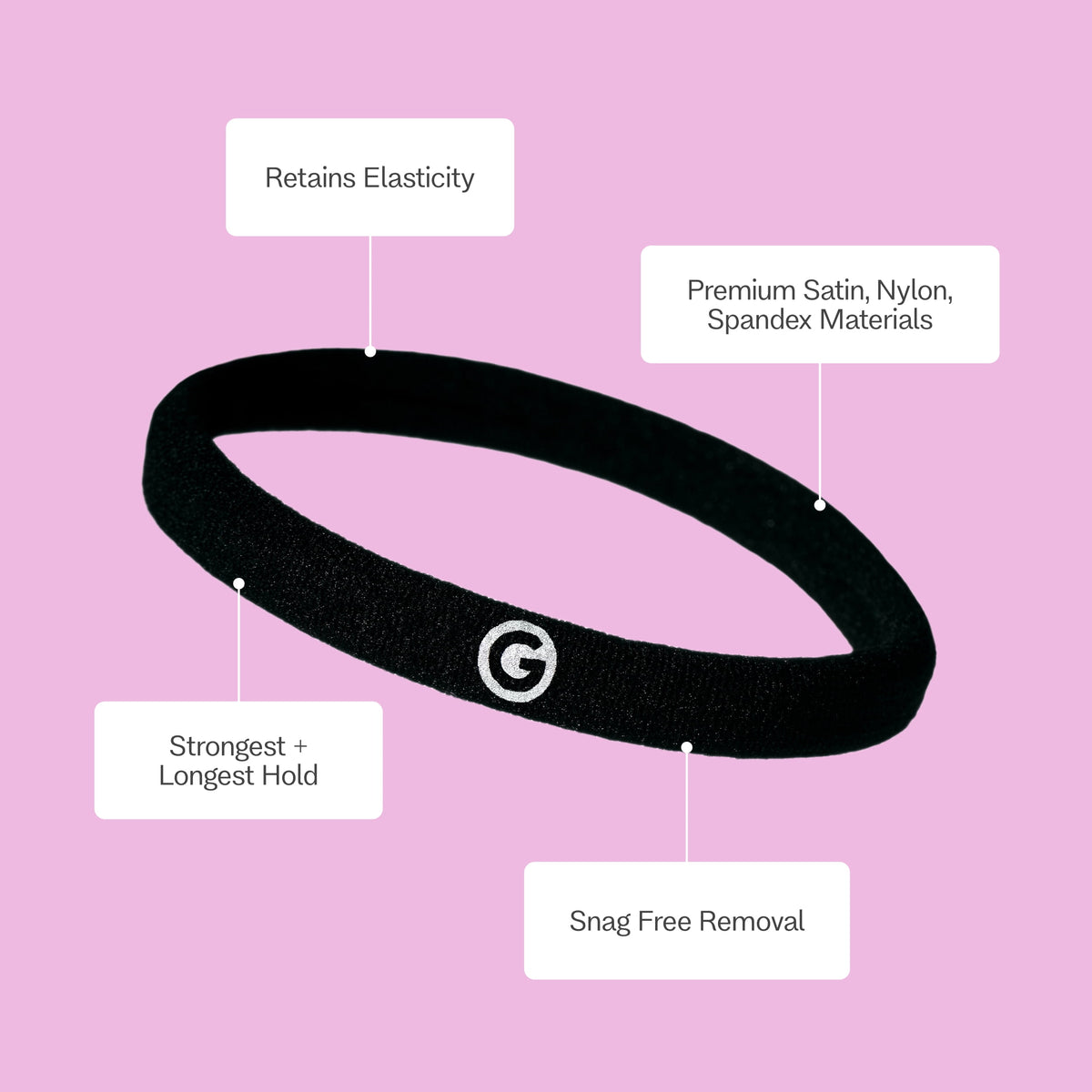 Gimme Beauty Seamless Hair Ties for Fine Hair, Ponytail Holder, Black, 12 Count